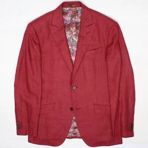 Huddersfield Linen Blazer Mens 40R Solid Dark Red Peak Lapel Sport Coat Jacket - Picture 1 of 11
