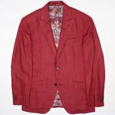 Blazer de lino Huddersfield para hombre 40R sólido rojo oscuro solapa pico abrigo deportivo chaqueta Foto 1 de 4