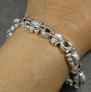Brazalete de perlas blancas Art Deco pesadas de plata de ley .925 pequeño de 6,5" - Imagen 1 de 3