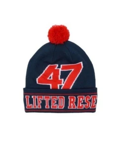 LRG 47 LIFTED Navy Red Pom Pom Knit Cap Hat Men's Beanie - Picture 1 of 2