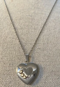 M Signed Sterling Silver 14kt Yellow Gold HEART LOCKET PENDANT Chain 18” Hearts - Picture 1 of 6
