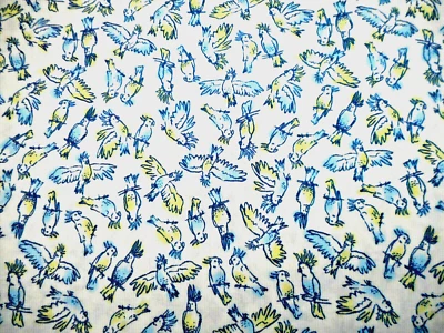 Tela tropical por yarda azul amarillo/verde loros pájaros blanco algodón premium #C Foto 1 de 2