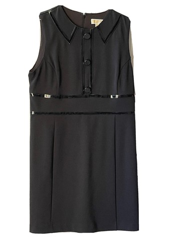 Michael Kors black cocktail dress sleeveless with faux collar Size 12 Zip Back