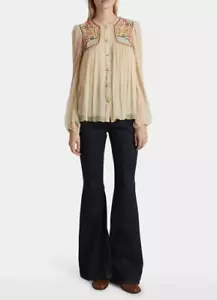 Chloe Shirred Embroidered Plisse Blouse 44FR/12US MSRP $3550 - Picture 1 of 17