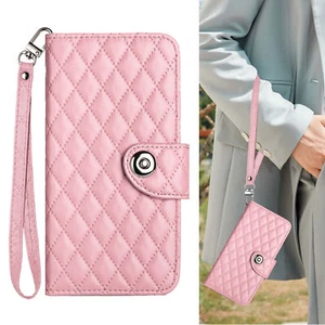 Pink Leather Grid Wallet Phone Case For Infinix Motorola Google ZTE TCL Sharp - Picture 1 of 25