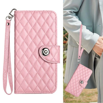 Pink Leather Grid Wallet Phone Case For Infinix Motorola Google ZTE TCL Sharp - Image 1 of 4