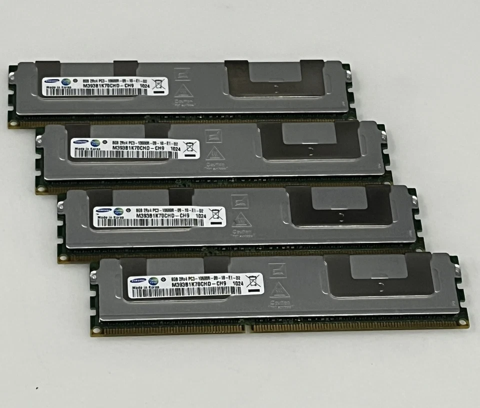 Quantity 4 Samsung M393B1K70CHD-CH9 PC3-10600R-09-10-E1-D2 8GB Server Memory RAM - Image 1 of 1