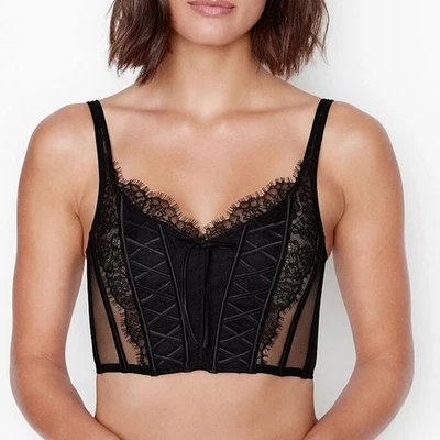 Victorias Secret Dream Angels Corset Top Womens M Black Unlined Lace Up Romantic - Image 1 of 4
