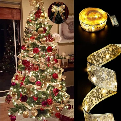 Christmas Tree Decorations String Lights 32Ft 100 LED Lights Copper Wire Ribbon - Image 1 of 4