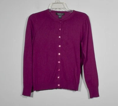 August 真丝紫色长袖纽扣开衫,尺寸 M — 第 1/4 张图片