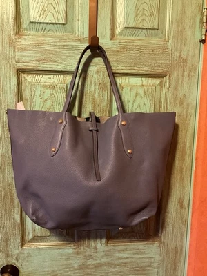 Bolsa tote Annabel Ingall azul couro pebbled grande bolsa - pés de latão e tachas muito bom estado usado - Imagem 1 de 4