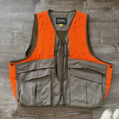 Cabela's Fowl Hunting Vest Mens Small Tan Orange Safety Pocket Storage Bird Duck - Image 1 of 4