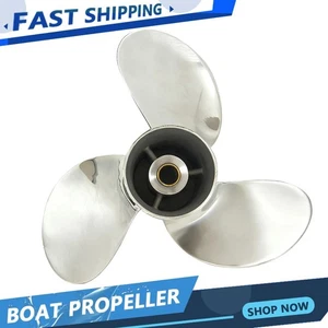 8.5 x 9 Stainless Steel Outboard Propeller for Tohatsu/Mercury 4-6HP 12 Tooth,RH - Picture 1 of 5