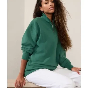 Athleta Forever Fleece 1/4 Zip Sweatshirt | Trillium Green XSmall  #891664 - Picture 1 of 2