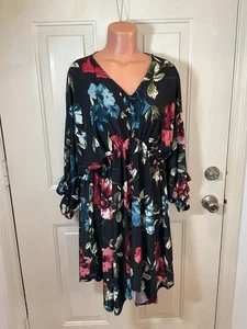Kleid weiß Birke, Gr. XL, mehrfarbig geblümt mit elastischem Bund & Dolmanärmeln - Bild 1 von 9