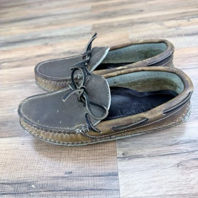 Mocassim feminino Quoddy marrom couro Lodge, costurado à mão tamanho 5 - Imagem 1 de 4