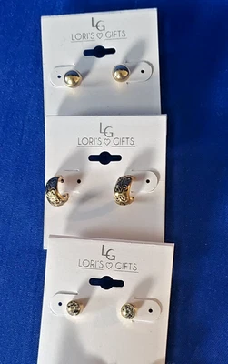 Lote de 3 pares de brincos de tom dourado da Lori's Gifts For Sensitive Ears novo com etiquetas #4 - Imagem 1 de 4