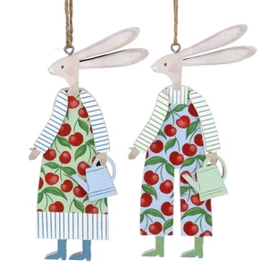 Gisela Graham Cherry Design Easter Rabbit Hanging Decorations Set of 2 Rustic - Picture 1 of 1