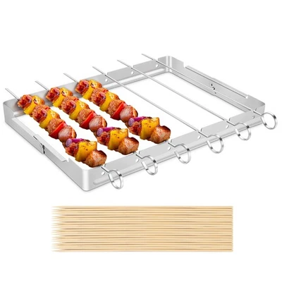Stainless Steel BBQ Shish Kabob Set, Foldable Shish Kabob Holder with 6pcs 13... - Image 1 of 4