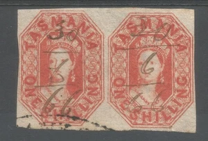 Tasmania 1858 1s Vermilion SG41 fine used pair with full margins - Picture 1 of 2