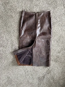 Gonna a matita vintage in pelle vita alta donna 38 marrone completamente foderata - Foto 1 di 4
