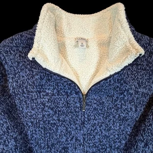 Giacca cardigan LL Bean donna lana straccio foderato sherpa taglia media blu panna - Foto 1 di 15