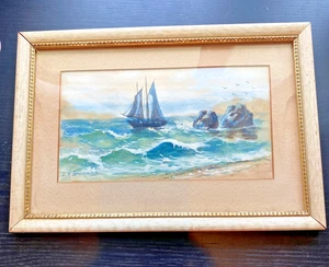 Antique Maritime Watercolor Painting E.K. Browning Framed Nautical Ship Seascape - Picture 1 of 5