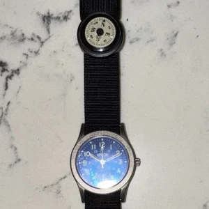 De Longe Silver Face Blue Face Colour ‘Kalok’ Quartz Watch With Compass - Picture 1 of 11