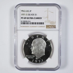 1971-S "Peg Leg R" Silber Ike Dollar 1 $ PF69 Ultra Cameo NGC 30903 - Bild 1 von 4
