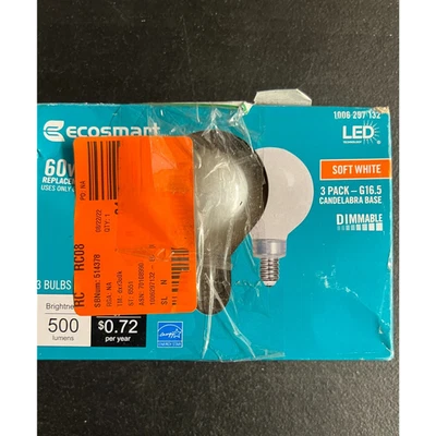 3pk EcoSmart LED Bulbs 60W G16.5 Globe Soft White Frosted 2700K Dimmable 297132 - Image 1 of 4