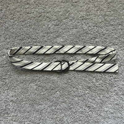 Lauren Ralph Lauren Cotton Tie Belt 40”x1-1/4” O Ring Striped White Blue Preppy - Image 1 of 3