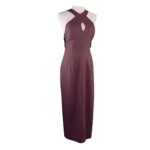 VTG Geary Roark Kamisato Maxi Dress Brown Linen Cocktail Halter Cross USA  12 - Picture 1 of 16