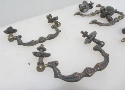 Victorian Brass Drawer Drop Handles Pulls Chest of Drawers Old Antique x5 - Image 1 of 4