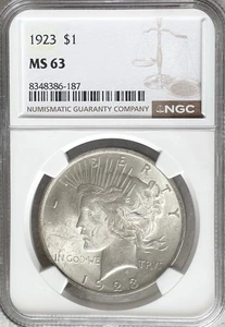 1923 Peace Silver Dollar 1$ $1 NGC MS63 Great COIN! Nice Slab 187 - Picture 1 of 2