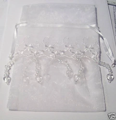 TRÊS 4"x6" Bolsas de Presente Confirmação de Comunhão de Batismo de Casamento com Contas Brancas - Imagem 1 de 1