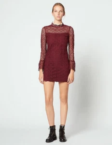Vestido corto de encaje Sandro Bordeaux en vino tinto con cremallera R20356H nuevo con etiquetas talla 34 - Imagen 1 de 11