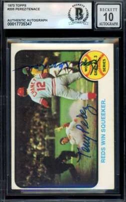 Tony Pérez Gene Tenace Gema Como Nueva 10 Beckett BAS Firmado 1973 Topps Autógrafo Foto 1 de 2