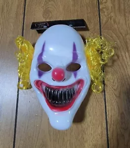 Scary Clown Mask White Plastic with Red Nose and Yellow Hair 7 in x 9 1/4 in - Picture 1 of 3