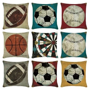 Vintage Sport Throw Pillow Cover Basketball Baseball Rugby Football Cushion Case - Picture 1 of 14