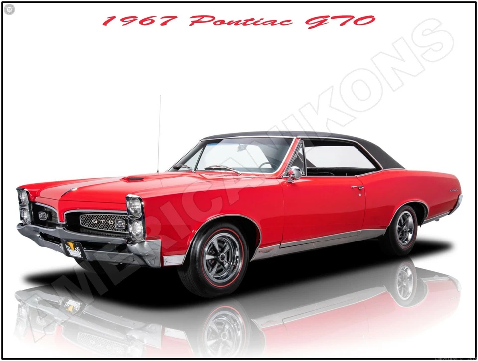 Pontiac GTO 1967 en rojo nuevo letrero de metal: aspecto original completamente restaurado Foto 1 de 1