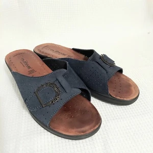 Spring Step Edella Sz 8.5 Faux Suede Slide Sandal Blue Buckle Accent - Picture 1 of 8