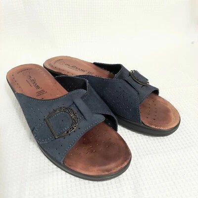 Spring Step Edella Sz 8.5 Faux Suede Slide Sandal Blue Buckle Accent - Image 1 of 4