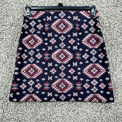 Saia feminina Karen Kane malha elástica estampa asteca azul marinho vermelho branco linha A tamanho 2 - Imagem 1 de 4