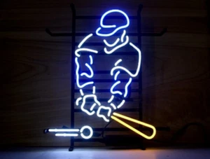 19"x15"Baseball Player Neon Sign Light Beer Bar Pub Wall Hanging Real Glass Tube - Picture 1 of 1