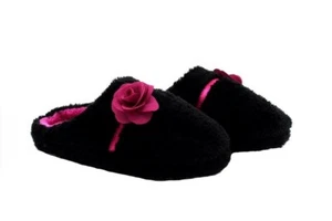  Damen Amy Luxus Schleife Blume Maultier Hausschuhe schwarz - Bild 1 von 3