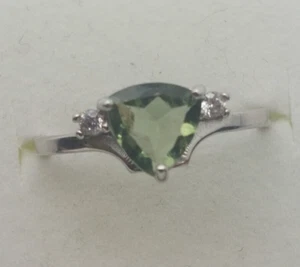 Moldavite Ring 8mm Trillion w/CZ Size 5 3/4  with Certificate of Authenticity - Picture 1 of 6
