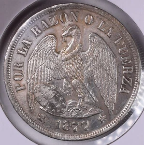 1877 Chile 1 Peso 25g Silver 0.900 - Very Nice! - Picture 1 of 2