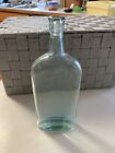 Vintage Aqua Glass Medicine Bottle 9 Inches Tall, Pontil On Base - Great Shape