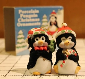 Addobbi Natalizi Pinguini Ceramica Floccata Decorazione Natalizia Set di 2 - Foto 1 di 9