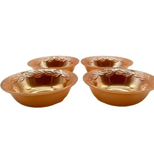 Fire King Peach Lustre Glass Vintage Set of 4 Oven Ware Cereal Bowls - Picture 1 of 8